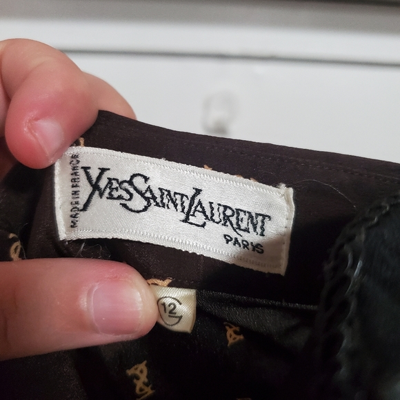 Vintage Yves Saint Laurent YSL Brown Silk Logo Long Sleeve Button Up Blouse sz12 - Picture 7 of 8